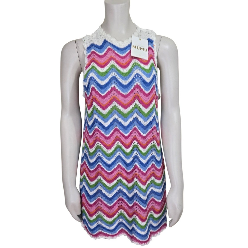 Show Me Your Mumu Sweeney Coverup‎ Womens Medium Rainbow Chevron Stripe Crochet